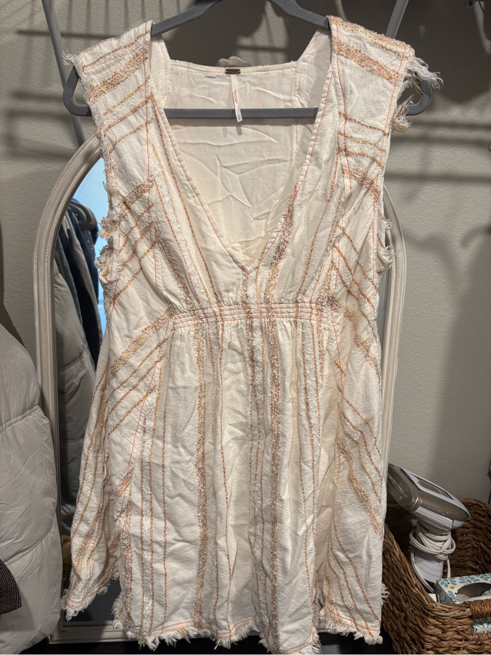 Free People Ivory Mini Dress with Peach Stripe Detail